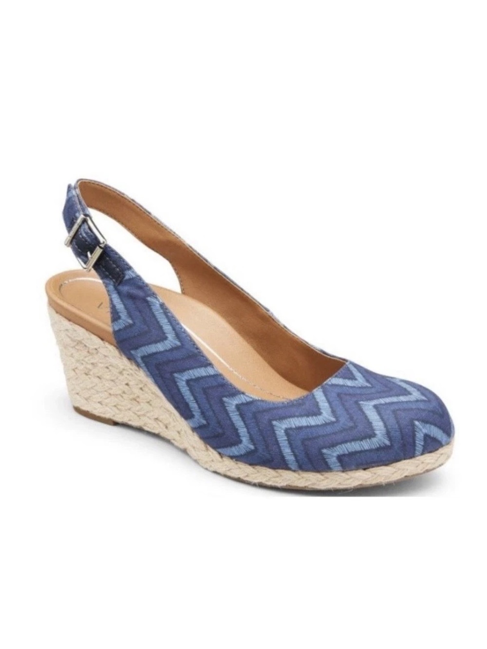 NWOB Vionic Blue Coralina Chevron Espadrille Wedge Slingback Sandal 8